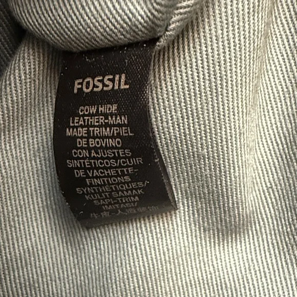 Fossil Fiona Blue Leather Shoulder Tote with Brown Handles - Picture 10 of 10